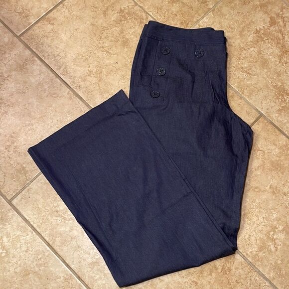 Navy blue cotton blend pants - Picture 1 of 5